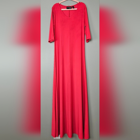 Attitudes by Renee Red Half-Sleeve Poly Spandex Flowy Flirty Maxi Dress, Size XS - Picture 4 of 8